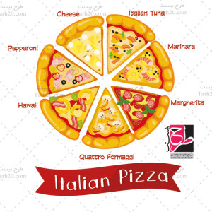 طرح وکتور لایه باز انواع پیتزا ایتالیایی