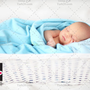 تصویر با کیفیت نوزاد خوابیده در سبد