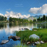 تصویر با کیفیت از طبیعت سرسبز و دریاچه