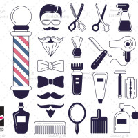 مجموعه وکتور و لوگو لوازم آرایشگاه مردانه