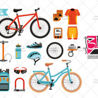 فایل وکتور مجموعه لوازم و تجهیزات دوچرخه سواری