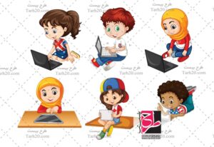 وکتور کودک و لپ تاپ